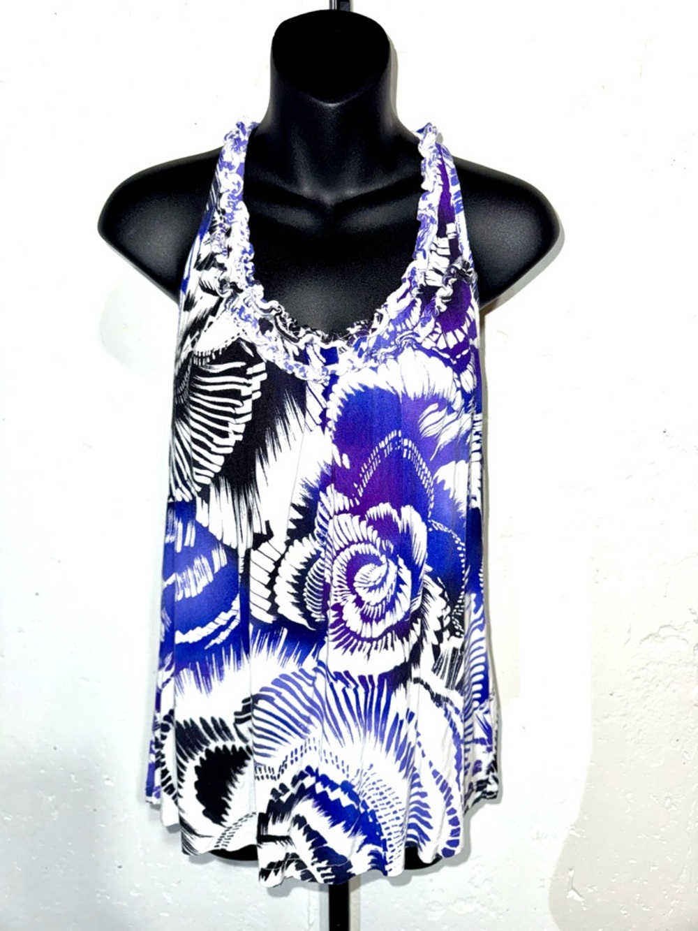 XXI Y2K Purple, Blue Black & White Floral Halter Tank Top S/P